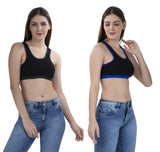 FEMULA MITHALI Stretch Cotton Black Sports Vest Gym Bra Combo Pack of 2 Pc for Girls & Women (Dark Colour Lining) OliveGreen RoyalBlue