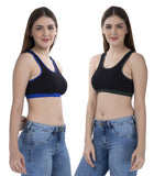 FEMULA MITHALI Stretch Cotton Black Sports Vest Gym Bra Combo Pack of 2 Pc for Girls & Women (Dark Colour Lining) OliveGreen RoyalBlue