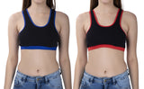 FEMULA MITHALI Stretch Cotton Black Sports Vest Gym Bra Combo Pack of 2 Pc for Girls & Women (Dark Colour Lining) RoyalBlue BrightRed