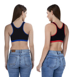 FEMULA MITHALI Stretch Cotton Black Sports Vest Gym Bra Combo Pack of 2 Pc for Girls & Women (Dark Colour Lining) RoyalBlue BrightRed