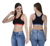 FEMULA MITHALI Stretch Cotton Black Sports Vest Gym Bra Combo Pack of 2 Pc for Girls & Women (Dark Colour Lining) RoyalBlue BrightRed