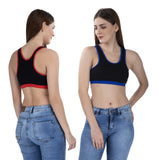 FEMULA MITHALI Stretch Cotton Black Sports Vest Gym Bra Combo Pack of 2 Pc for Girls & Women (Dark Colour Lining) RoyalBlue BrightRed