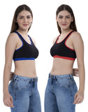 FEMULA MITHALI Stretch Cotton Black Sports Vest Gym Bra Combo Pack of 2 Pc for Girls & Women (Dark Colour Lining) RoyalBlue BrightRed