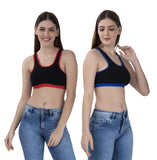 FEMULA MITHALI Stretch Cotton Black Sports Vest Gym Bra Combo Pack of 2 Pc for Girls & Women (Dark Colour Lining) RoyalBlue BrightRed