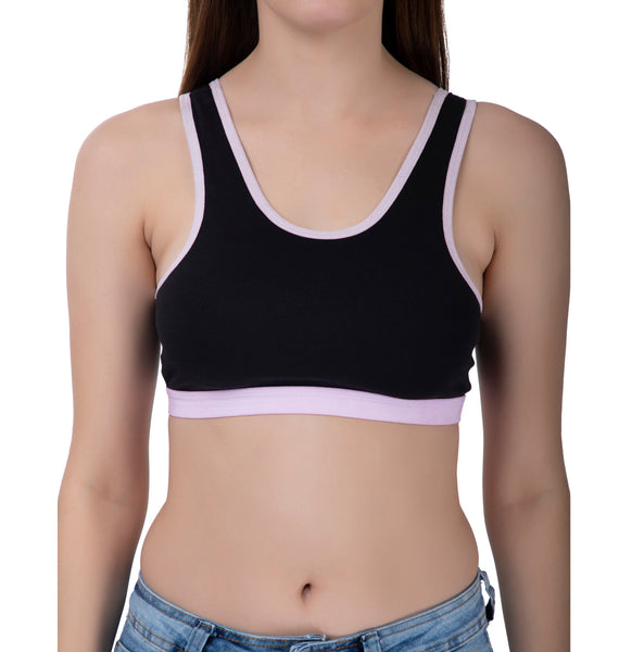 FEMULA MITHALI Stretch Cotton Black Sports Vest Gym Bra for Girls & Women