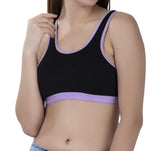 FEMULA MITHALI Stretch Cotton Black Sports Vest Gym Bra for Girls & Women