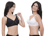 FEMULA Netbust Non Padded, Full Coverage, Regular Wear Cotton Bra for Girls and Women 2Pc ( Black & White Colour )