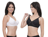 FEMULA Netbust Non Padded, Full Coverage, Regular Wear Cotton Bra for Girls and Women 2Pc ( Black & White Colour )