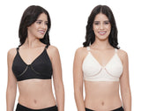 FEMULA Netbust Non Padded, Full Coverage, Regular Wear Cotton Bra for Girls and Women 2Pc ( Black & Beige Colour )