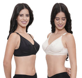 FEMULA Netbust Non Padded, Full Coverage, Regular Wear Cotton Bra for Girls and Women 2Pc ( Black & Beige Colour )