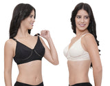 FEMULA Netbust Non Padded, Full Coverage, Regular Wear Cotton Bra for Girls and Women 2Pc ( Black & Beige Colour )