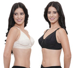 FEMULA Netbust Non Padded, Full Coverage, Regular Wear Cotton Bra for Girls and Women 2Pc ( Black & Beige Colour )