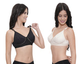 FEMULA Netbust Non Padded, Full Coverage, Regular Wear Cotton Bra for Girls and Women 2Pc ( Black & Beige Colour )