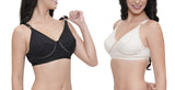FEMULA Netbust Non Padded, Full Coverage, Regular Wear Cotton Bra for Girls and Women 2Pc ( Black & Beige Colour )