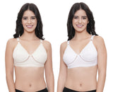 FEMULA Netbust Non Padded, Full Coverage, Regular Wear Cotton Bra for Girls and Women 2Pc ( White & Beige Colour )