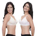FEMULA Netbust Non Padded, Full Coverage, Regular Wear Cotton Bra for Girls and Women 2Pc ( White & Beige Colour )