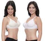 FEMULA Netbust Non Padded, Full Coverage, Regular Wear Cotton Bra for Girls and Women 2Pc ( White & Beige Colour )