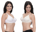 FEMULA Netbust Non Padded, Full Coverage, Regular Wear Cotton Bra for Girls and Women 2Pc ( White & Beige Colour )