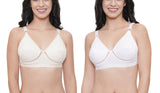 FEMULA Netbust Non Padded, Full Coverage, Regular Wear Cotton Bra for Girls and Women 2Pc ( White & Beige Colour )