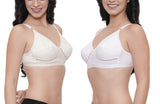 FEMULA Netbust Non Padded, Full Coverage, Regular Wear Cotton Bra for Girls and Women 2Pc ( White & Beige Colour )