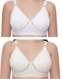 FEMULA Netbust Non Padded, Full Coverage, Regular Wear Cotton Bra for Girls and Women 2Pc ( White & Beige Colour )