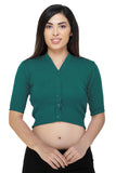 FEMULA V-Neck, Half Sleeves, Solid Color, Woolen Ready to Wear Blouse ( Turquoise Green )