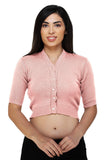 FEMULA V-Neck, Half Sleeves, Solid Color, Woolen Ready to Wear Blouse ( Baby Pink )