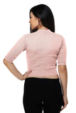 FEMULA V-Neck, Half Sleeves, Solid Color, Woolen Ready to Wear Blouse ( Baby Pink )