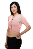 FEMULA V-Neck, Half Sleeves, Solid Color, Woolen Ready to Wear Blouse ( Baby Pink )