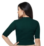 FEMULA V-Neck, Half Sleeves, Solid Color, Woolen Ready to Wear Blouse ( Bottle Green )