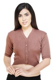 FEMULA V-Neck, Half Sleeves, Solid Color, Woolen Ready to Wear Blouse ( Caramel Brown )