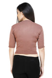 FEMULA V-Neck, Half Sleeves, Solid Color, Woolen Ready to Wear Blouse ( Coffee Brown )