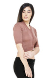 FEMULA V-Neck, Half Sleeves, Solid Color, Woolen Ready to Wear Blouse ( Caramel Brown )