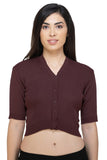 FEMULA V-Neck, Half Sleeves, Solid Color, Woolen Ready to Wear Blouse ( Dark Brown )