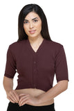 FEMULA V-Neck, Half Sleeves, Solid Color, Woolen Ready to Wear Blouse ( Dark Brown )