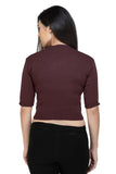 FEMULA V-Neck, Half Sleeves, Solid Color, Woolen Ready to Wear Blouse ( Dark Brown )