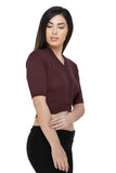 FEMULA V-Neck, Half Sleeves, Solid Color, Woolen Ready to Wear Blouse ( Dark Brown )