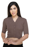 FEMULA V-Neck, Half Sleeves, Solid Color, Woolen Ready to Wear Blouse ( Mouse Brown )