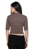 FEMULA V-Neck, Half Sleeves, Solid Color, Woolen Ready to Wear Blouse ( Mouse Brown )