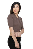 FEMULA V-Neck, Half Sleeves, Solid Color, Woolen Ready to Wear Blouse ( Dark Mouse Brown )