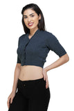 FEMULA V-Neck, Half Sleeves, Solid Color, Woolen Ready to Wear Blouse ( Deep Grey )