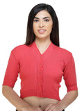 FEMULA V-Neck, Half Sleeves, Solid Color, Woolen Ready to Wear Blouse ( Gajri )