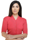 FEMULA V-Neck, Half Sleeves, Solid Color, Woolen Ready to Wear Blouse ( Gajri )