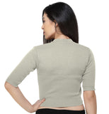 FEMULA V-Neck, Half Sleeves, Solid Color, Woolen Ready to Wear Blouse ( Italian Ice )