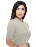 FEMULA V-Neck, Half Sleeves, Solid Color, Woolen Ready to Wear Blouse ( Italian Ice )