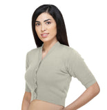 FEMULA V-Neck, Half Sleeves, Solid Color, Woolen Ready to Wear Blouse ( Italian Ice )