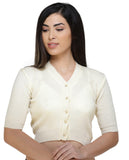 FEMULA V-Neck, Half Sleeves, Solid Color, Woolen Ready to Wear Blouse ( Ivory )