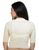 FEMULA V-Neck, Half Sleeves, Solid Color, Woolen Ready to Wear Blouse ( Ivory )