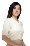 FEMULA V-Neck, Half Sleeves, Solid Color, Woolen Ready to Wear Blouse ( Ivory )