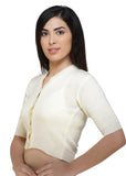 FEMULA V-Neck, Half Sleeves, Solid Color, Woolen Ready to Wear Blouse ( Ivory )